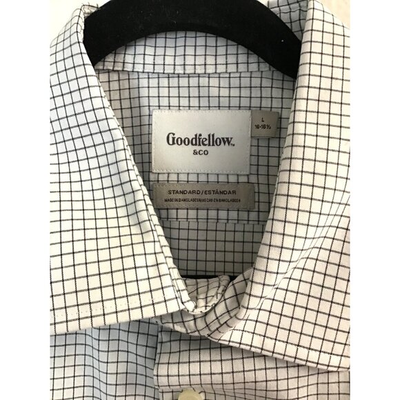 GOODIELLOW- MENS WHITE/BLACK LONG SLEEVE BUTTON DOWN SHIRT SIZE LARGE - Picture 3 of 6